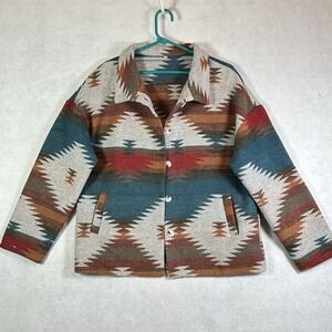Southwest Aztec Print Button Front Jacket Women's MEDIUM Boho Western NWOT